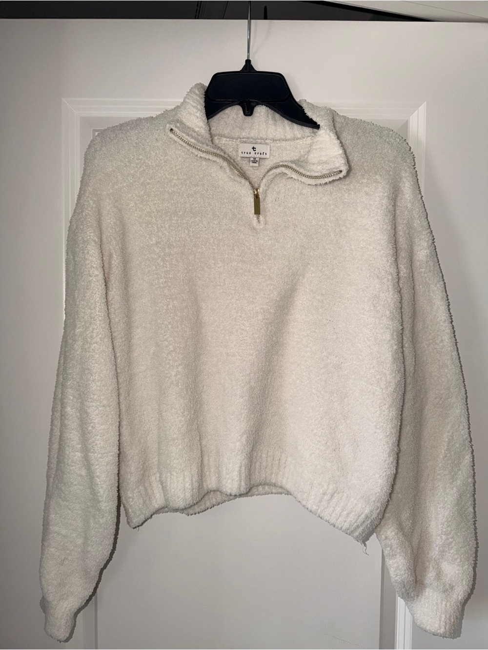 True Craft Cream Fuzzy Quarter-Zip Turtleneck Pullover